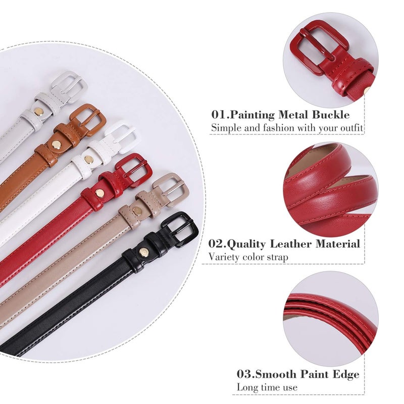 WHIPPY Women Skinny Leather Belt Thin Waist Jeans Belt for Pants in Pin Buckle Belt, Red, Pants Size 24-29 inches - Image 3